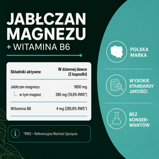 OsHerb Jabłczan Magnezu + Witamina B6 280 mg magnezu
