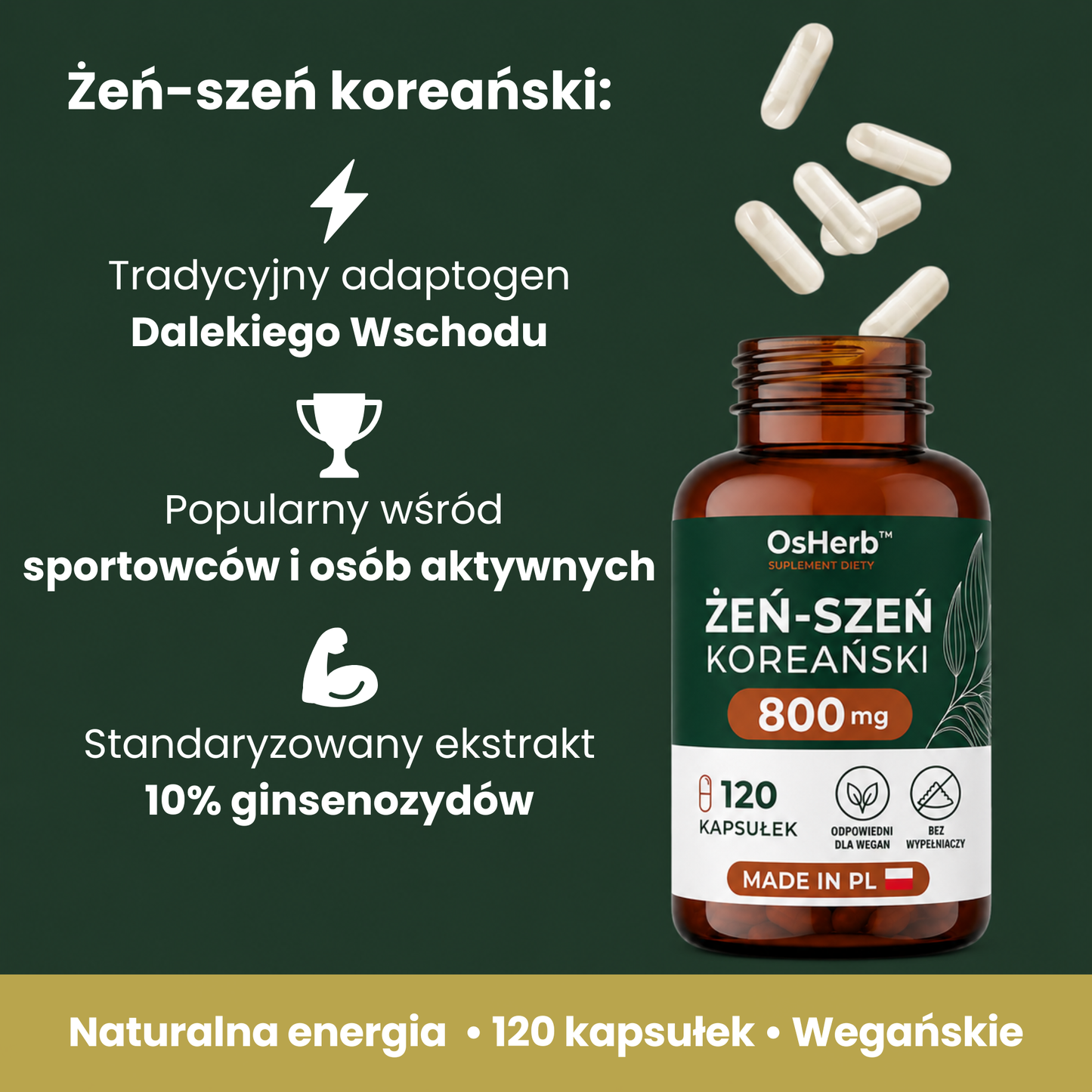 OsHerb Żeń-szeń Koreański Panax Ginseng 800 mg