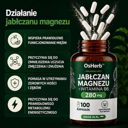 OsHerb Jabłczan Magnezu + Witamina B6  280 mg magnezu
