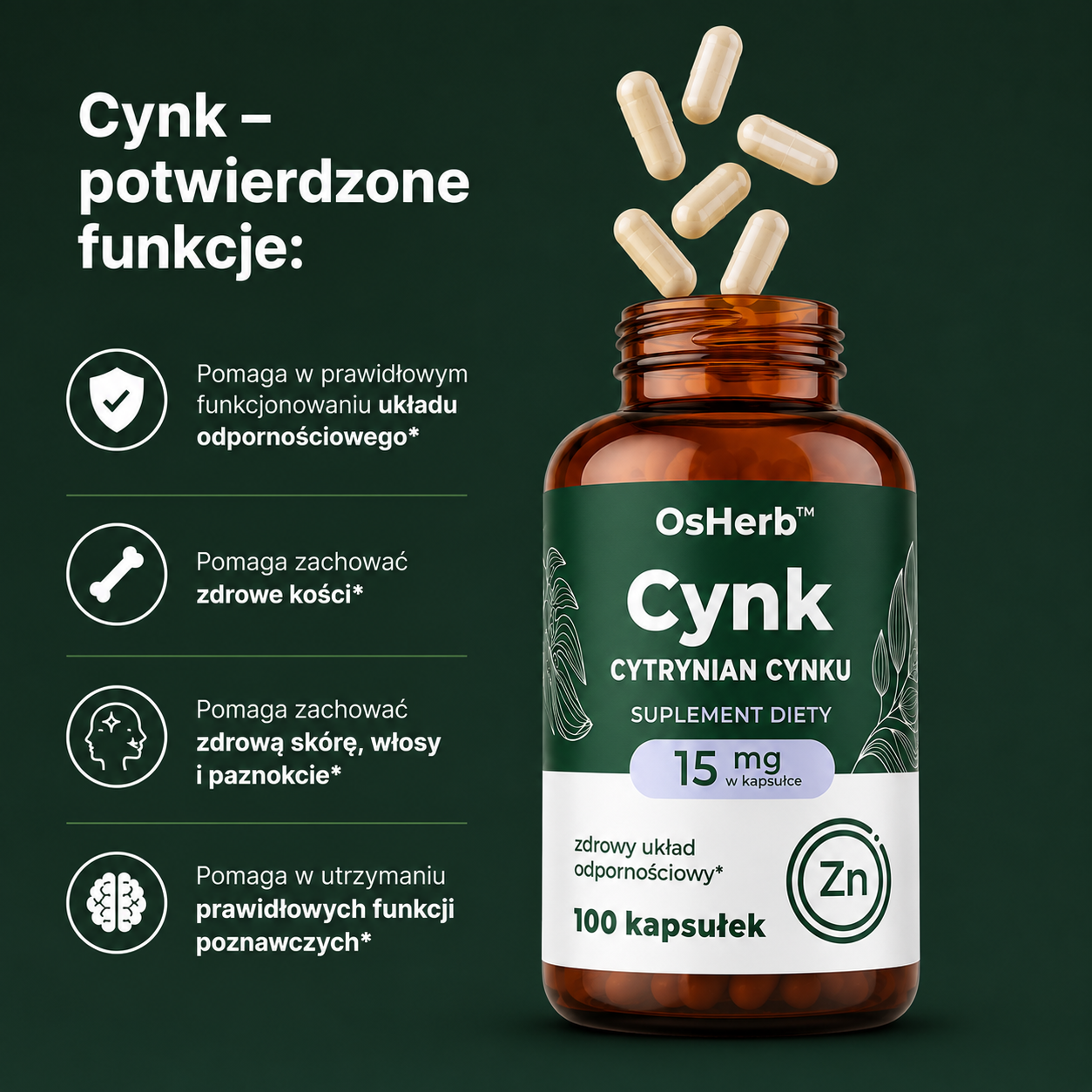 OsHerb Cynk Cytrynian Cynku 15 mg