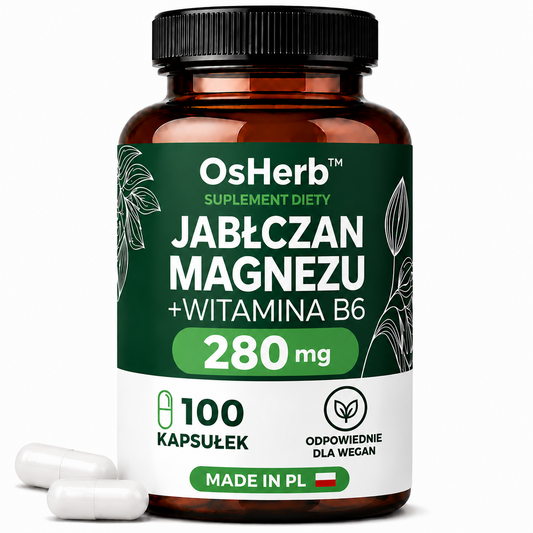 OsHerb Jabłczan Magnezu + Witamina B6  280 mg magnezu