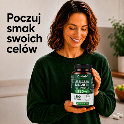 OsHerb Jabłczan Magnezu + Witamina B6  280 mg magnezu