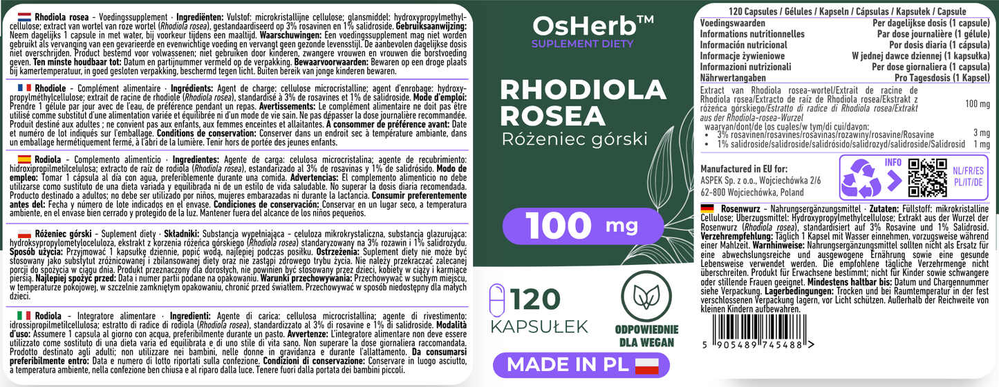 OsHerb Rhodiola Rosea Różeniec Górski  100 mg 3% Rozawin